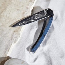 Vreckový nôž - Deejo 1GB167 Tattoo Black 37g, blue beech, Van Life
